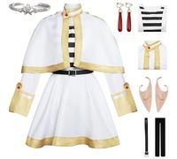HSJZBQSM Frieren Beyond Journey's End Cosplay Costume White Dress With Wig Suit Frieren Aat The Funeral Cosplay Halloween Party (Frieren1, M)