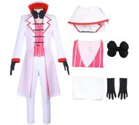 HSJZBQSM Hazbin Hotel Cosplay Angel Demon Morningstar Lucifer Cosplay Costume White Coat Vest Gloves Halloween Suit (Lucifer, 3XL)