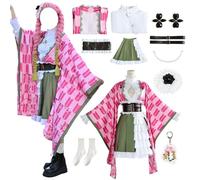 HSJZBQSM Kanroji Mitsuri Cosplay Costume with Wig Accessories Full Set Halloween Anime Cosplay Kimono Set (Red, M)