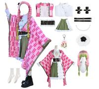 HSJZBQSM Kanroji Mitsuri Cosplay Costume with Wig Accessories Full Set Halloween Anime Cosplay Kimono Set (Red +Wig, XS)