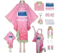 HSJZBQSM Kanroji Mitsuri Cosplay with Wig Kimono Set Halloween Anime Makomo Cosplay Costume (Red +Wig, L)