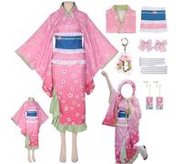 HSJZBQSM Kanroji Mitsuri Cosplay with Wig Kimono Set Halloween Anime Makomo Cosplay Costume (Red, XL)