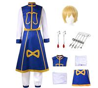HSJZBQSM Kurapika Cosplay Costume with Wig Earrings Bracelet Ring Kurapika Costume Blue Halloween Party Suit (Suit+Wig, M)