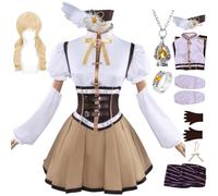 HSJZBQSM Magi Madoka Magica Cosplay Wtih Necklace Ring Akemi Homura Kyoko Tomoe Mami Miki Sayaka Cosplay Costume Set (Yellow+Wig, 3XL)