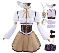 HSJZBQSM Magi Madoka Magica Cosplay Wtih Necklace Ring Akemi Homura Kyoko Tomoe Mami Miki Sayaka Cosplay Costume Set (Yellow, M)