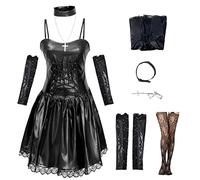 HSJZBQSM Misa Amane Cosplay Costume Death Note Gothic Shiny Black Dress Misa Cosplay lolita Costume Halloween Set (Suit, M)