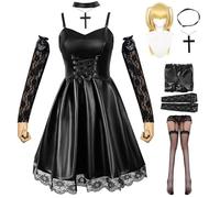HSJZBQSM Misa Amane Cosplay Costume Death Note Gothic Shiny Black Dress Misa Cosplay lolita Costume Halloween Set (Suit+Wig, XXXL)