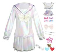 HSJZBQSM Needy Girl Overdose Cosplay Costume with Wig KAngel Cosplay Dress Ame Chan JK Uniform Full Set (Silver White 1, S)
