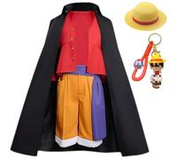 HSJZBQSM One Anime Piece Cosplay Monkey D Luffy Costume Straw Hat Luffy Cosplay Wano Country Costume Halloween Party Suits (Black, X-Small)