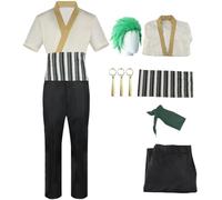 HSJZBQSM Roronoa Zoro Cosplay Costume with Wig Earring Kimono Suits Halloween Party One Anime Piece Cosplay Zoro Costume Suits (Yellow+Wig, X-Small)