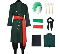 HSJZBQSM Roronoa Zoro Cosplay Costume with Wig Earring Kimono Suits Halloween Party One Anime Piece Cosplay Zoro Costume Suits (Green-A+Wig, Medium)