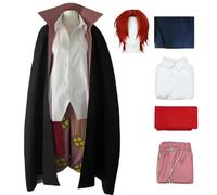 HSJZBQSM Shanks Cosplay Costume Black Cloak with Wig Suits Halloween Party Red Hair Shanks Costume Suits (Black+Wig, 3XL)