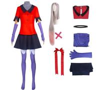 HSJZBQSM Vaggie Hazbin Hotel Cosplay Costume Top Skirt Uniform Set Vaggie Cosplay Halloween Christmas Party Complete Set (Suit+Wig, M)