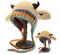 HSKJTT 2-in-1 Creative Antler Hat & Handbag, Warm Foldable Hats Handbag Christmas Deer Ears Hat(Beige)