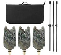 HSKJTT Wireless Bite Alarms Receiver Set, 3 in 1 Fishing Bite Alarm Adjustable Volume & Tone With Stand And Storage Bag Illuminated Swinger For Fishing, Camouflage