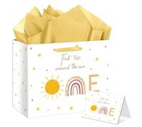 HSKMAKE Boho Sun 1st Birthday Gift Bag First Trip Around The Sun Gift Bag One Year Old Birthday Decor with Greeting Card Tissue Paper for Newborn Baby Shower Baby Boy Girl Bday Party Supplies