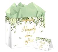 HSKMAKE Elegant Bridal Shower Gift Bag White Wedding Paper Gift Bag with Card & Tissue Paper Engagement Party Favors for Bride-to-Be Bachelorette Bride Engagements Gift