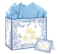 HSKMAKE Floral Bride Gift Bag Miss to Mrs Gift Bag with Tissue Paper and Card Wedding Favor for Bride to Be Bachelorette, Bridal Shower, Engagement, Wedding Party Decor Supplies