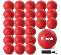 HSLCGF 24 Pcs Dodgeballs 5 Inch Playground Ball Red Kickball Inflatable Rubber Handball Bouncy Dodge Ball with 1 Hand Pump for Outdoors Ball Games Gym Camps Picnic (Red)