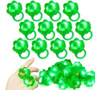 HSLCGF Shamrock LED Light Ring St. Patrick's Day Green Four Leaf Clover LED Light Up Ring st patricks day Party Rings Accessories (12)