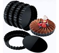 Hslife 6 Pack 5 Inch Mini Tart Pans with Removable Bottom, Nonstick Round Quiche Pan Heavy Duty Fluted Sides for Tartlets, Mousse Cakes, Dessert Baking