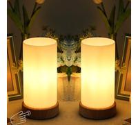 HSLighting Bedside Lamp Touch Control Table Lamp with Wooden Base Milky Glass Shade 3-Level Dimmable LED Light Bulbs Desk Lamp Minimalist for Bedroom Living Room Children's Room Round, 2 Pack