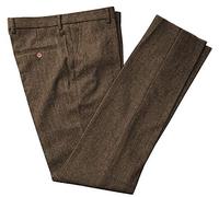 HSLS Men's Classic-fit Tweed Dress Pants Suit Formal Herringbone Trousers Flat Front Brown 44