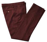 HSLS Men's Classic-fit Tweed Dress Pants Suit Formal Herringbone Trousers Flat Front Burgundy 30