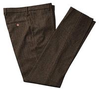 HSLS Men's Classic-fit Tweed Dress Pants Suit Formal Herringbone Trousers Flat Front Coffee 36