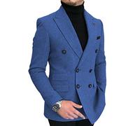 HSLS Men's Double-Breasted Herringbone Slim Fit Men Suit Tweed Wool Jacket Smart Wedding Blazer(Blue,34)