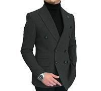 HSLS Men's Double-Breasted Slim Fit Men Suit Tweed Wool Jacket Smart Wedding Blazer Coat(Black,44)