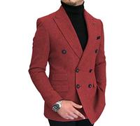HSLS Men's Double-Breasted Slim Fit Men Suit Tweed Wool Jacket Smart Wedding Blazer Coat(Red,48)