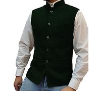 HSLS Mens Herringbone Wool Vests Suit Business Tweed High Collar Waistcoats Slim Fit(Small, Army Green)