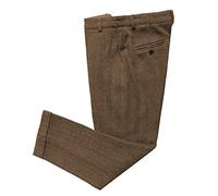 HSLS Men's Retro Herringbone Tweed Dress Suit Pants Trousers Wool Flat Front Brown 44