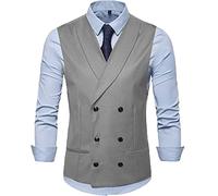 HSLS Men's Suit Vest Shawl Lapel Slim Fit Double Breasted Waistcoat Best Man(X-Large, Silver Grey)