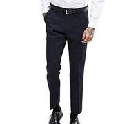 HSLS Men's Vintage Herringbone Dress Suit Pants Thick Wool Flat Front Tweed Trousers Navy 36
