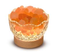 HSLZOMI Himalayan Salt Lamp Bowl with Natural Crystal Chunks, USB Salt Rock Lamps, Authentic Natural Pink Himalayan Salt Lamps with 10 Levels of Brightness Adjustment and Wood Lamp Base