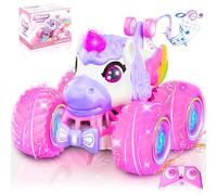 Hsmihair Remote Control Car for Girls,360° Rotating 4WD Stunt Car with Lights & Music, Rechargeable 2.4GHz Off-Road Vehicle Unicorn Monster Truck Toy,Birthday for Kids Ages 3-10