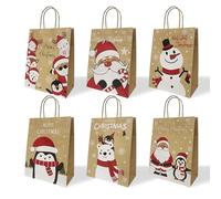 HSMOK 24PCS Christmas Gift Bags with Handles - 6 Festive Designs Medium Holiday Kraft Paper Bags for Kids, Adults, Party Favor, Treat, Goodie, Shopping, Xmas Decorations, 7.08x3.5x8.86 Inch