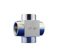 HSMXNEONJB 1PC 304 Stainless Steel High Pressure 4-Way Nipple Fitting 3/4" BSPP Female Thread Cross Equal Diameter Fitting