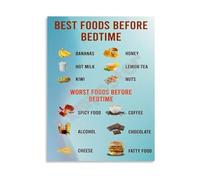 HSMXNEONJB Best Foods Vs Worst Before Bedtime Poster Healthy Sleep Guide Canvas Wall-Art for Living Room Bedroom Decor(Unframed,08x12inch(20x30cm))