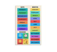 HSMXNEONJB Calendar Concepts Poster: Learn Months, Days, Seasons & Weather - Interactive Magnetic or Laminated Chart for Elementary Classroom Decor(Unframed,08x12inch(20x30cm))
