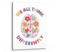 HSMXNEONJB Inclusive Brain Art Canvas Wall-Art We All Think Differently Neurodiversity Print for Office Home Decor(Unframed,08x12inch(20x30cm))