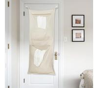 HSOFTIFY 100% Linen Hanging Laundry Bag with 2 Compartments, Over the Door Laundry Hamper, Dirty Clothes Space Saving Organizer 19.7 x 47 Inches, Linen