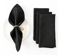 HSOFTIFY 100% Linen Napkins Solid with Set of 4 - Reusable Natural Linen Napkins Cloth, Washable 20 x 20 Inches Dinner Napkins for Home Everyday Use Restaurant Wedding,Black