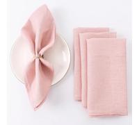 HSOFTIFY 100% Linen Napkins Solid with Set of 4 - Reusable Natural Linen Napkins Cloth, Washable 20 x 20 Inches Dinner Napkins for Home Everyday Use Restaurant Wedding,Pink
