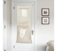 HSOFTIFY 100% Natural Linen Hanging Laundry Bag 2 Compartments with Ties | Saving Space Pure Linen Over the Door Laundry Hamper with Zips, for Bathroom Dorm Home Travel, 19.7 x 47 inch