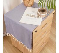 HSOFTIFY 100% Pure Linen Bedside Table Cover with Tassel, 15.7 x 35.5 Inch Nightstand Cover for Top - Rectangle Coffee Table Cover for Furniture Dresser Microwave,Blue