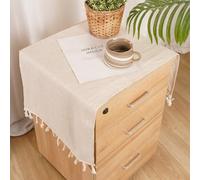 HSOFTIFY 100% Pure Linen Bedside Table Cover with Tassel, 15.7 x 35.5 Inch Nightstand Cover for Top - Rectangle Coffee Table Cover for Furniture Dresser Microwave,Linen