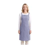 HSOFTIFY 100% Pure Linen Cross Back Apron wtih 2 Pockets for Women Men, Adjustable Button X Shape Back Apron Waitress for Cooking Coffee and Flower Shop,Denim Blue